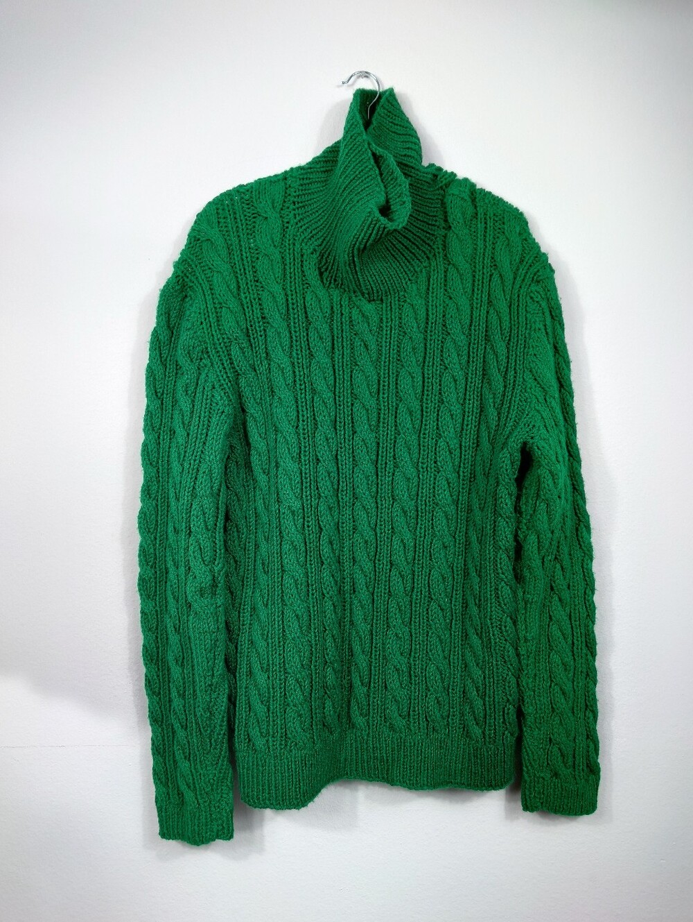 Handmade Green Cable Knit Turtleneck Sweater 2XL Christmas Holiday